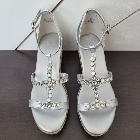 NEW Naturalizer Serena Wedge Sandals Silver Leather Upper 8 - Picture 4 of 8